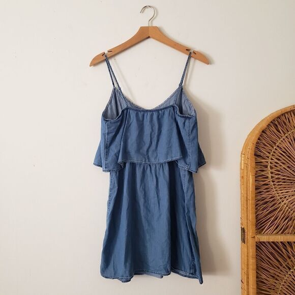 Old Navy Chambray Flounce Mini Dress M Petite - Picture 7 of 7